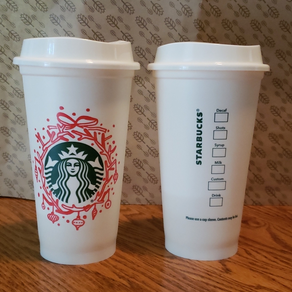 Starbucks, Christmas Wreath Reusable Cups, 2pk.
